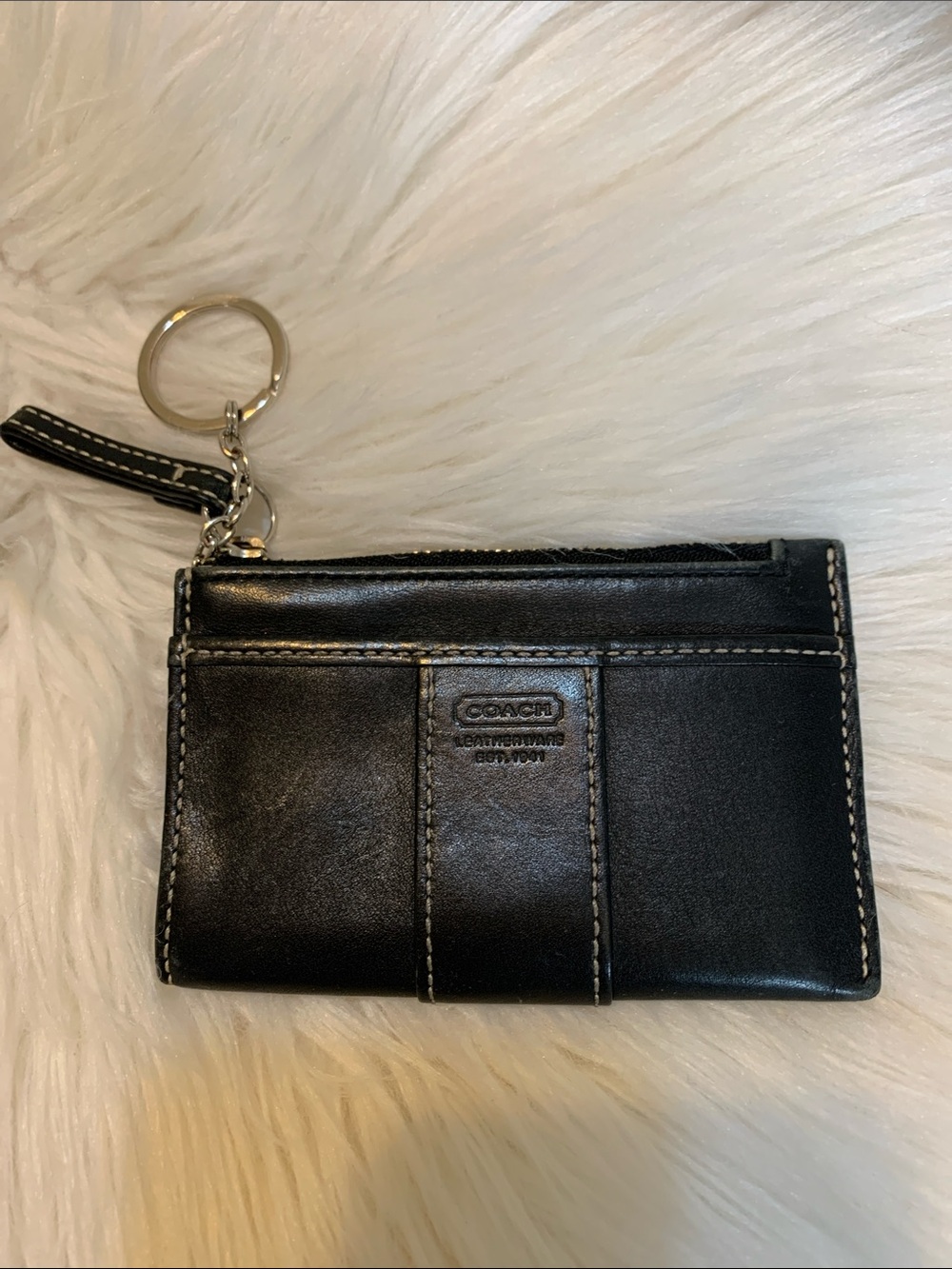 Coach vintage Black Leather Card Holder with Key Ring